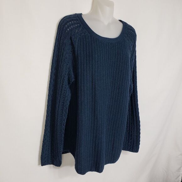 Ann Taylor Loft Womens Sweater Large Blue Cable Open Knit Round Neck Wool Blend - Picture 7 of 10